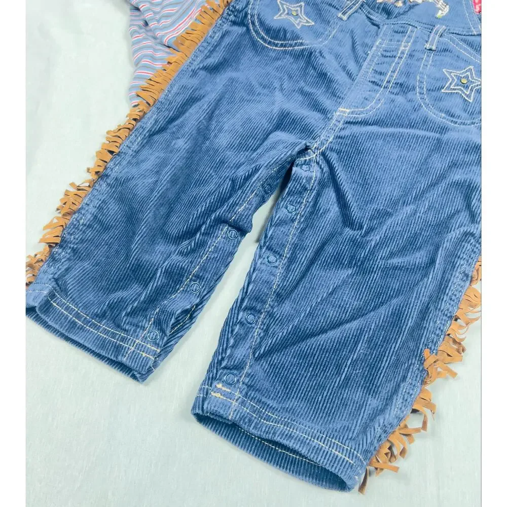 Vintage Le Top Western Cowboy Corduroy Fringe Overall Set 18M Deadstock NWT NOS
